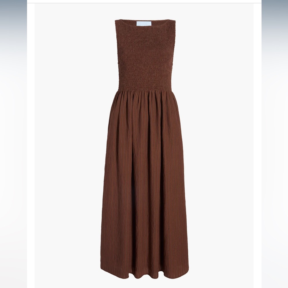 Hill House The Cosima Nap Dress Chocolate Tonal Seersucker